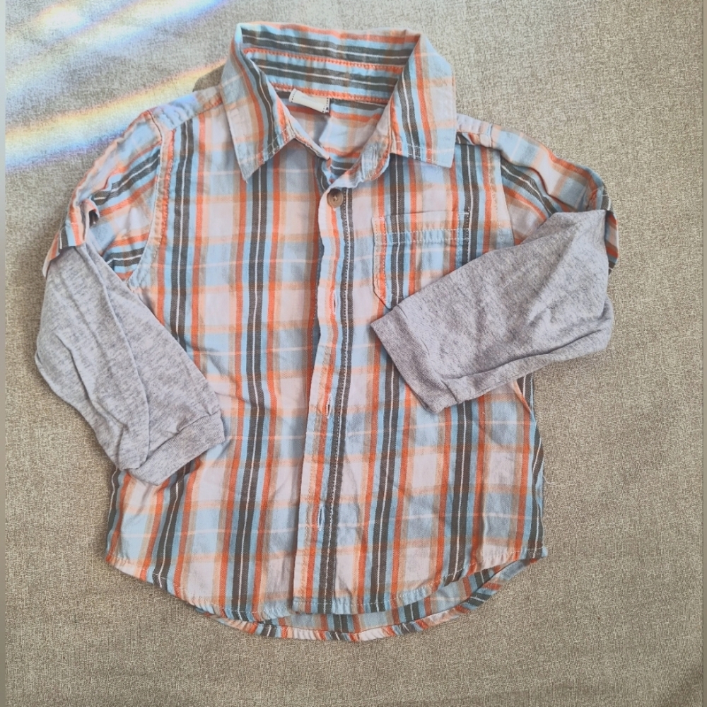Old Navy Plaid shirt w/ Gray sleeves, 18-24m